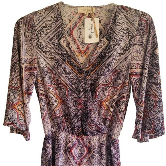 Eight Sixty Womens Bell Sleeve Cream Multicolor Lined Dress Multi Pattern Size M - Picture 9 of 12